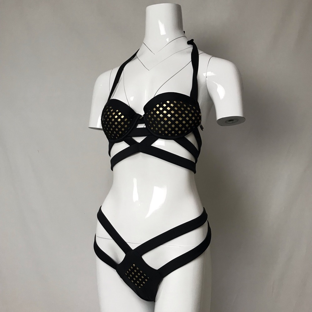 My MED black and gold strappy sexy bikini